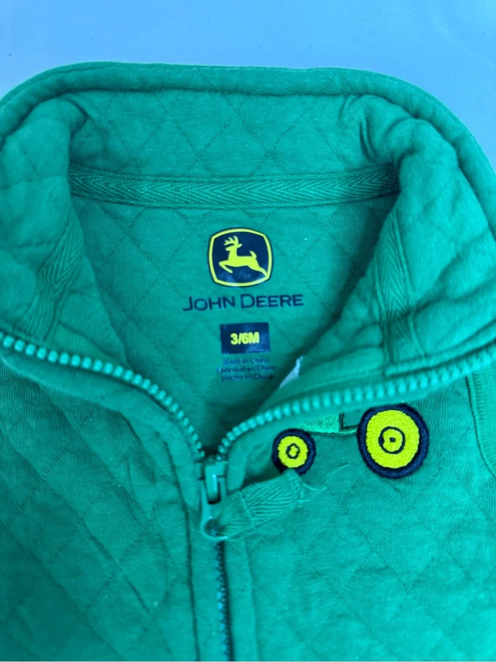 John Deere Green Quilted Kids Vest with Yellow Tractor Accent